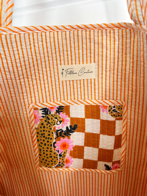 Gold Checkered Jaguar Quilted Tote Bag