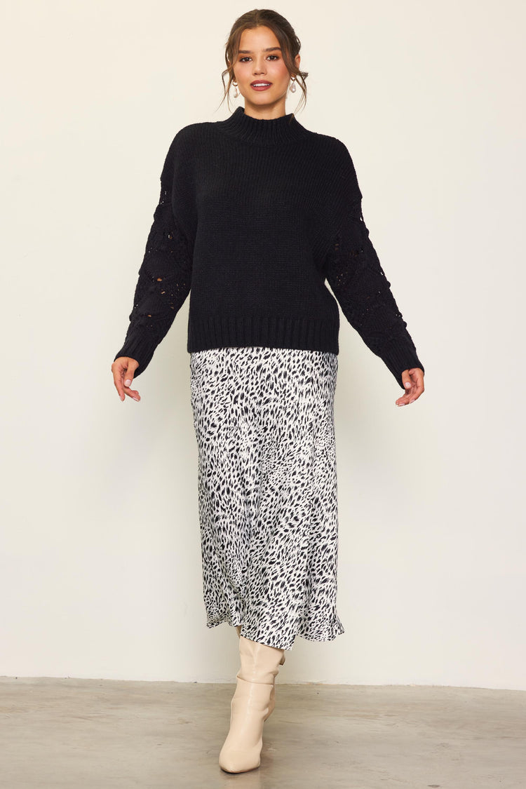 Crochet Sleeve Sweater - black