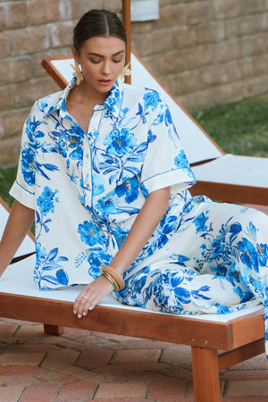 Floral Crushed Satin Button Up