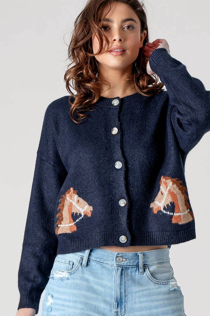 Equestrian Dream Cardigan - Navy