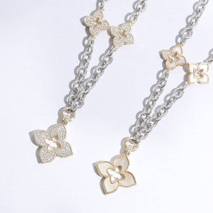 Clover Pave Clover Mop Gold Necklace