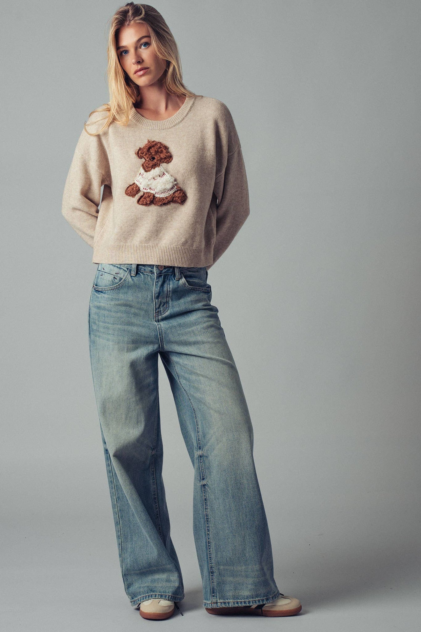 Whimsical Puppy Applique Knit Sweater