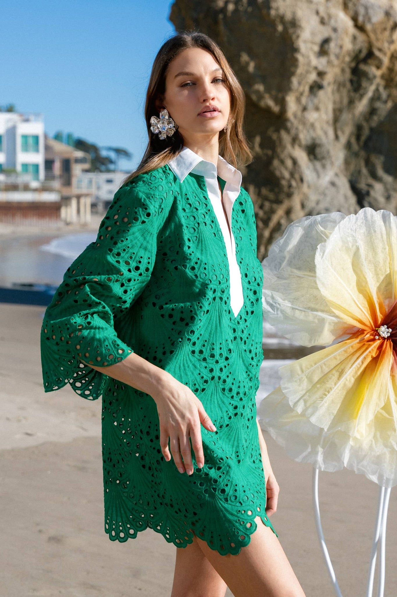 embroidered shirt dress Embroidery Mini S collection:polished-and-professional Designed with delicate cut Size:19.0 Grey Maxi Dresses for