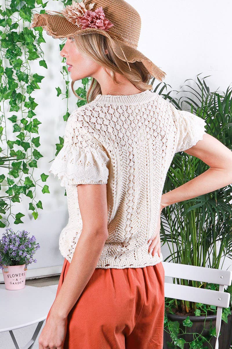 Eyelet Crochet Sweater Top