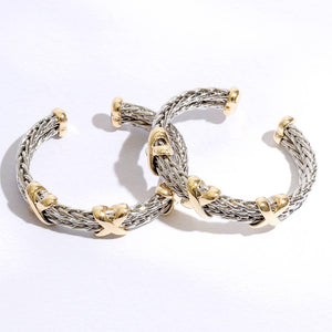 Braided Two Row Two Toned Bangle Bracelet