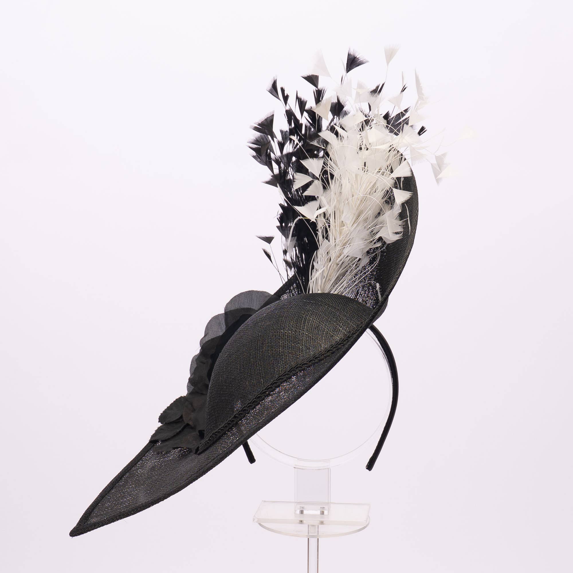 Sinamay Base With Flowers Feathers On The Brim - Red