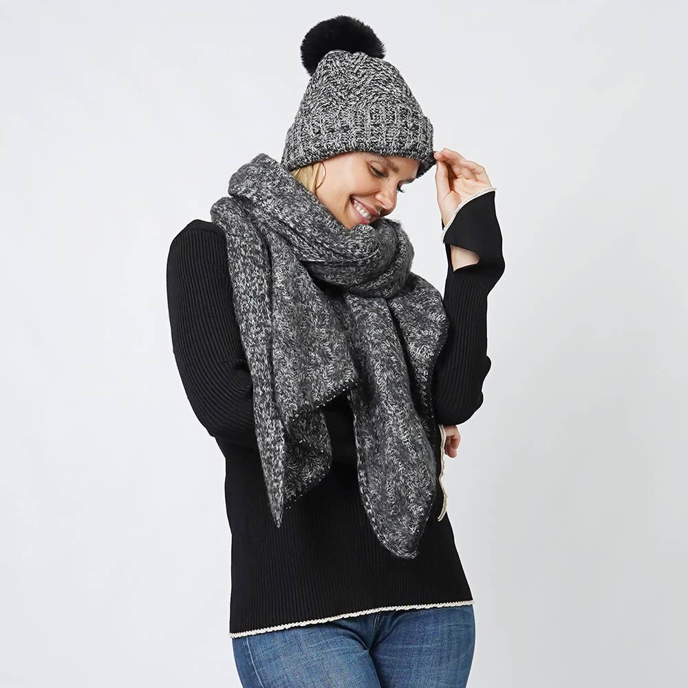 Lurex Knit Hat Scarf Set - 3 Colors