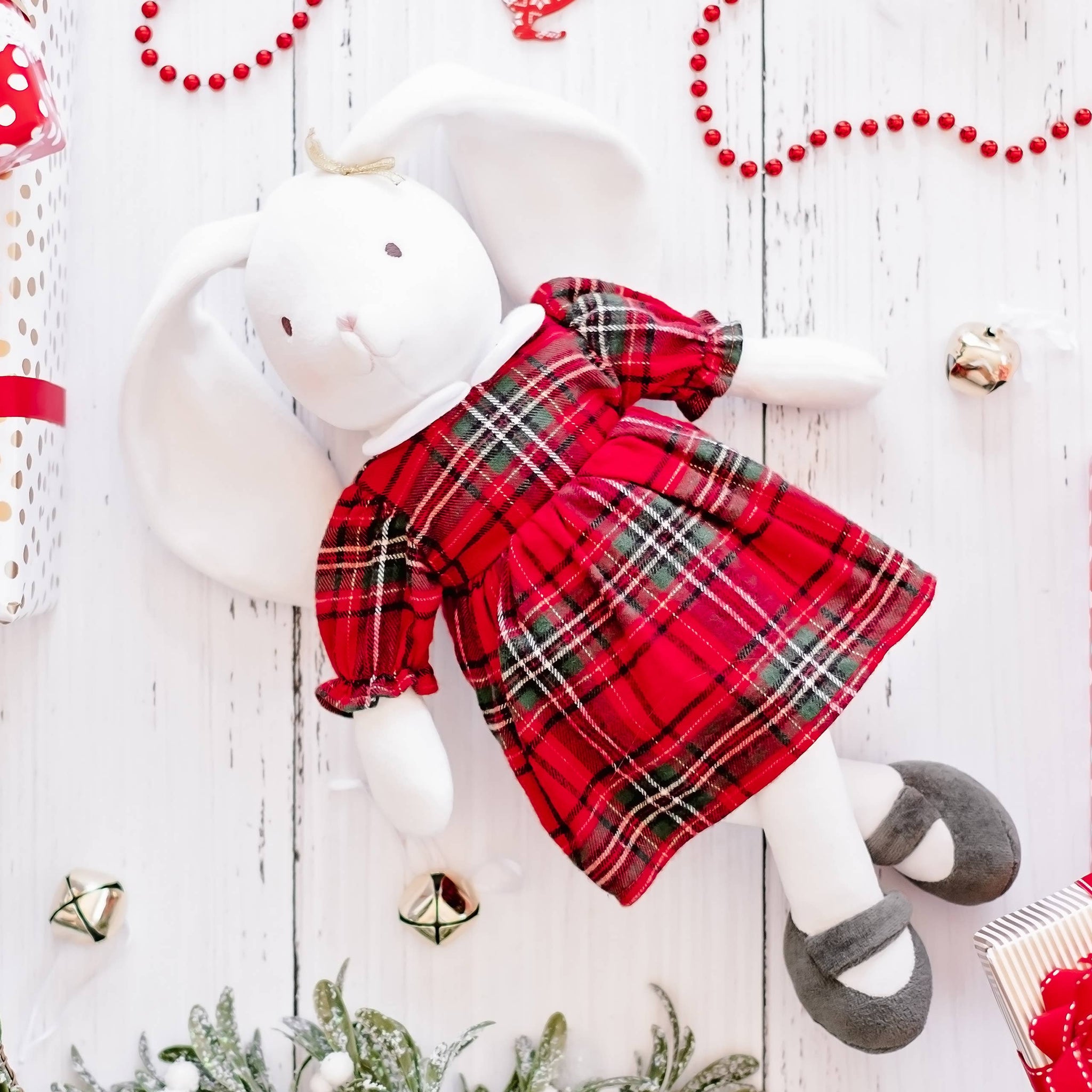 Havah the Bunny in Holiday Plaid Dress