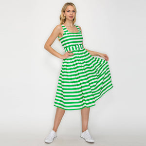 Lucky Green Stripe Classic Midi Dress