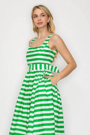 Lucky Green Stripe Classic Midi Dress