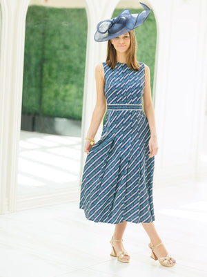 Navy Horse Bit Pleat Dress