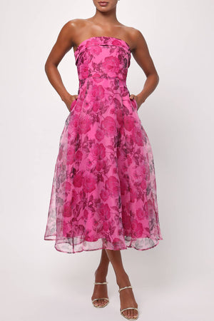 Elena Strapless Organza Midi Dress