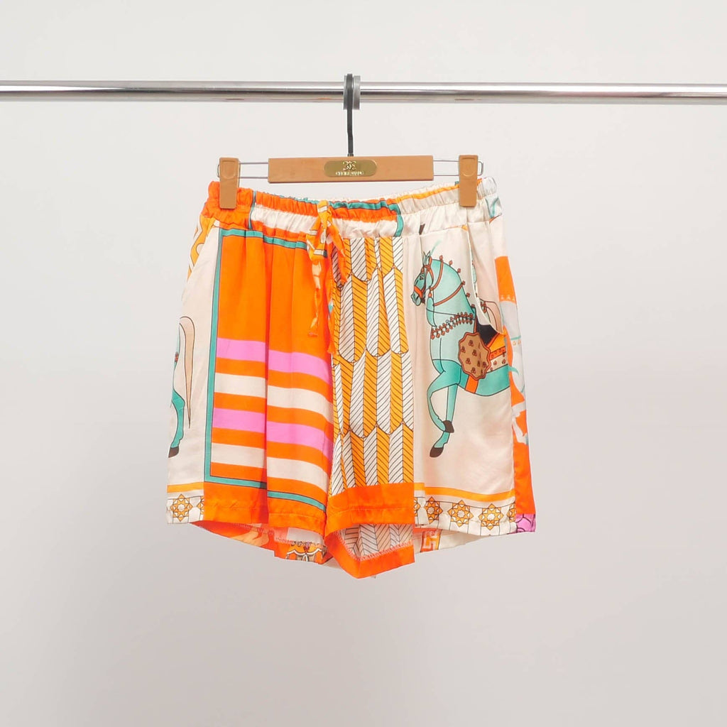 Cheval Print Shorts - Navy & Orange