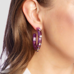 Canvas Style - Renee Resin and Rhinestone Hoop Earrings: Bubble Gum