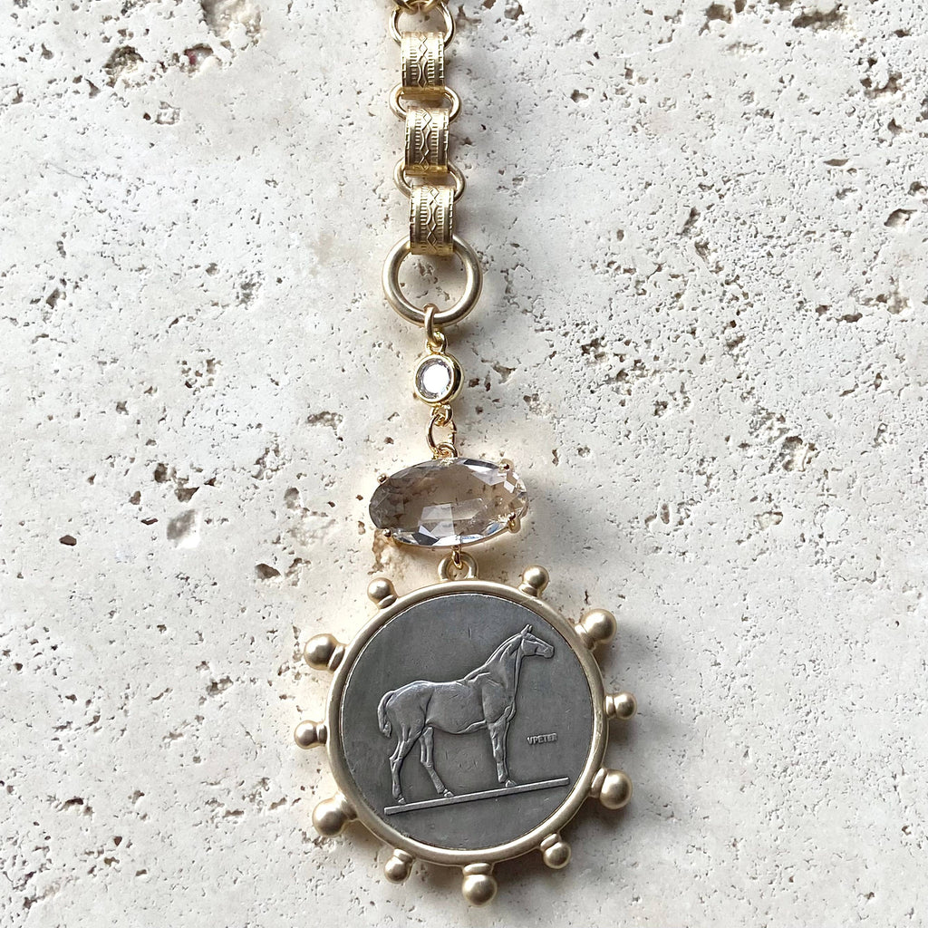 Vintage Book Chain French Coin Necklace