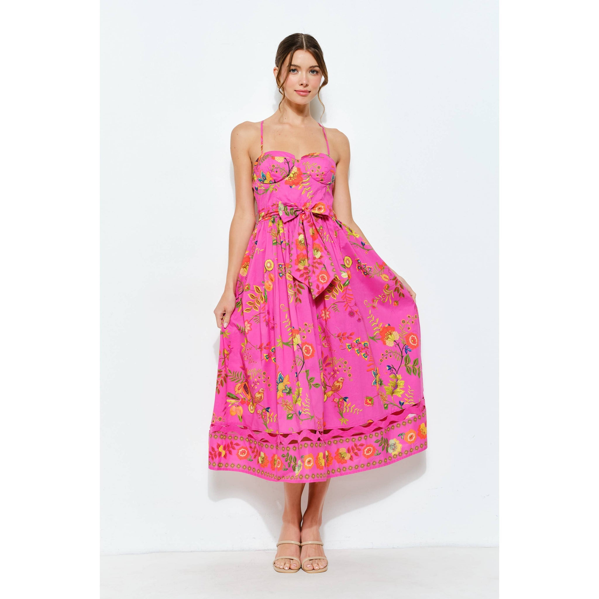 Embroidered Bustier Midi Dress