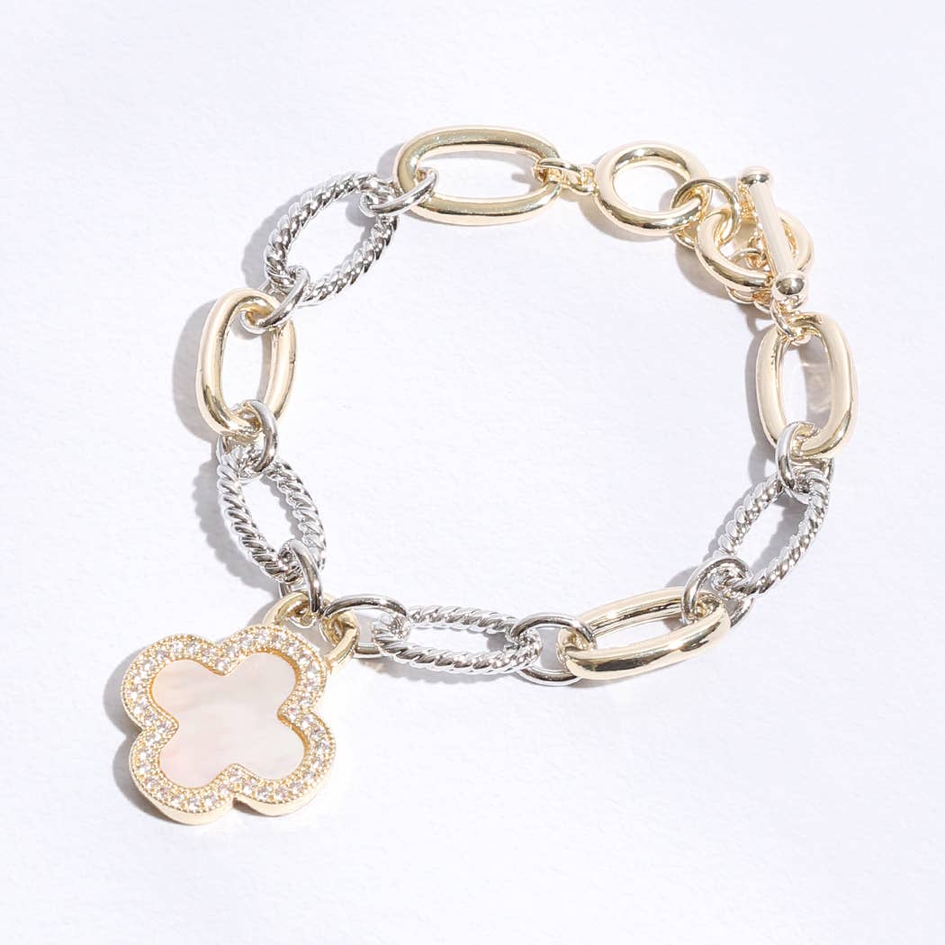 Two Link Clover MOP Link Bracelet