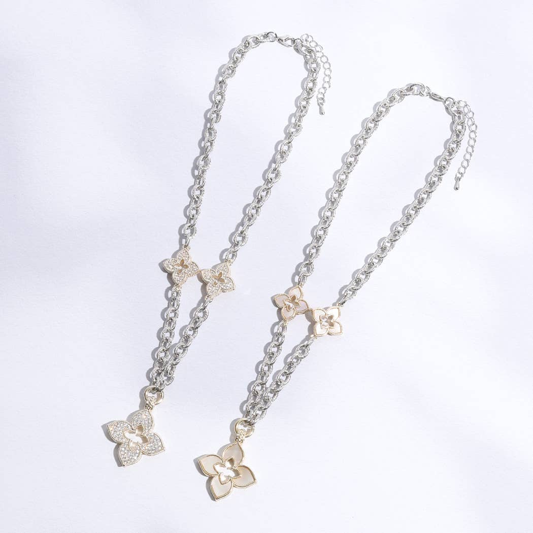 Clover Pave Clover Mop Gold Necklace