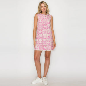 Orchid Pink Lace Patch Work Mini Shift Dress