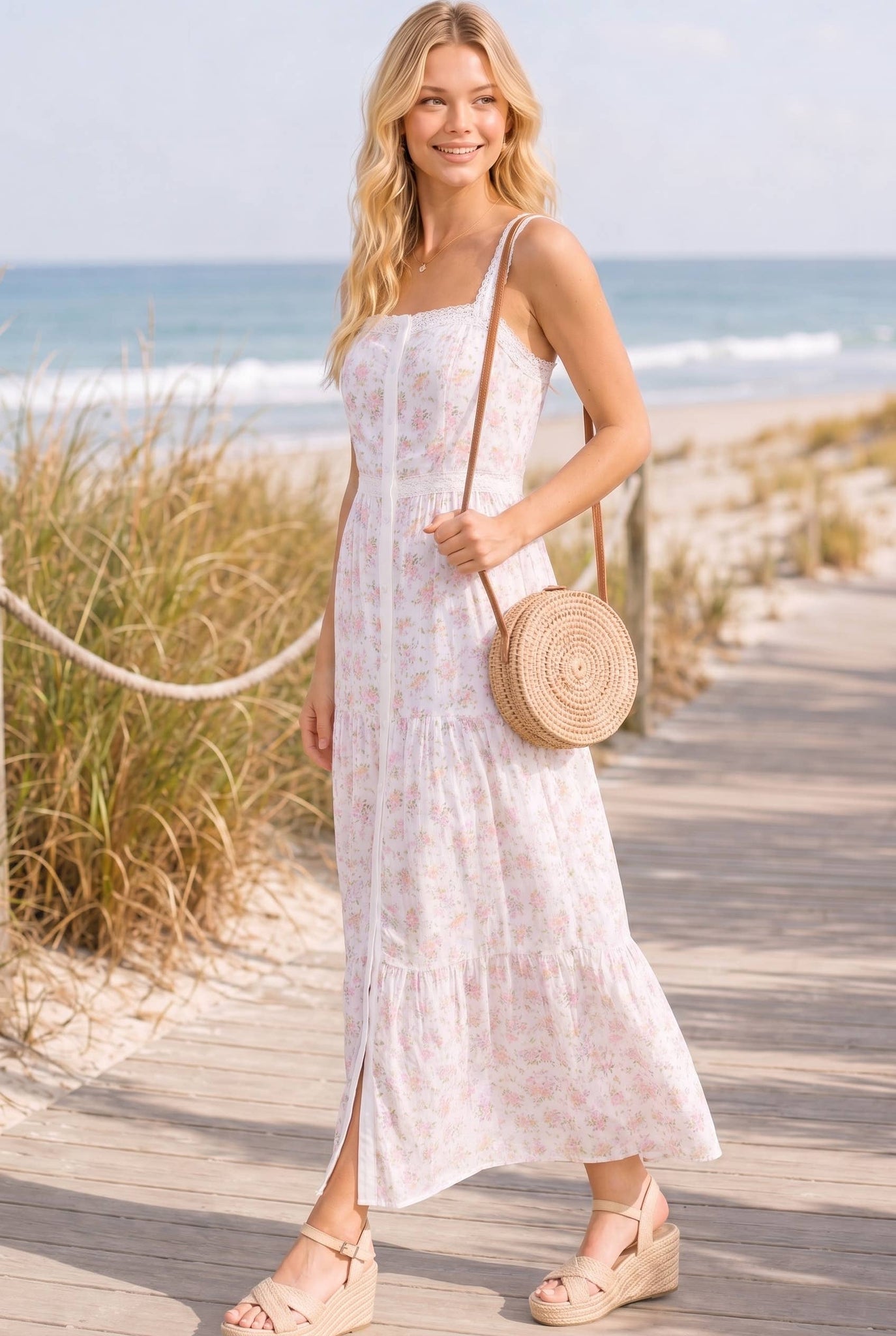 Western Floral Lace Maxi Dress S