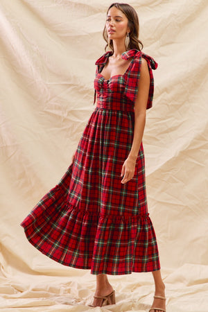 Holiday Dress Red Plaid Midi Dress Vineyard Vines Ellen Plaid Puff Sleeve Midi  Dress
