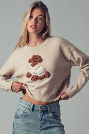Whimsical Puppy Applique Knit Sweater