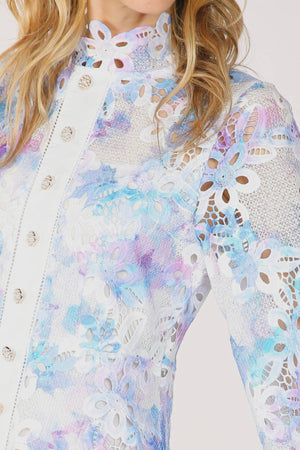 Watercolor Printed Floral Lace Mini