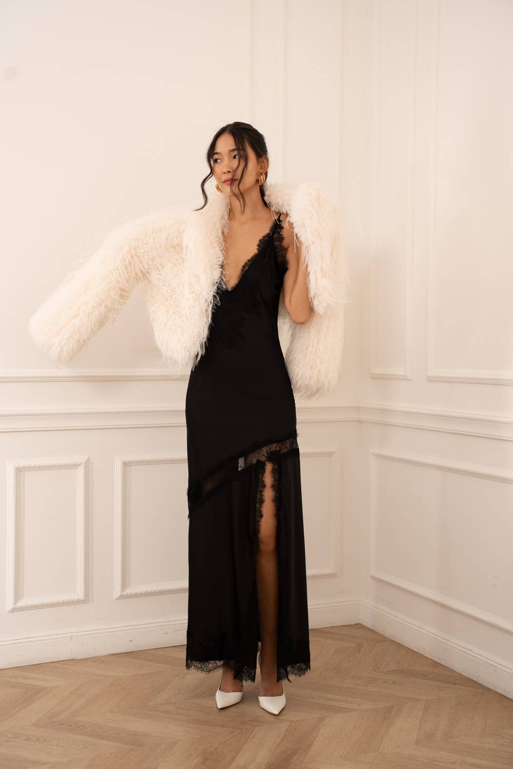 Asymmetrical Satin Lace Dress