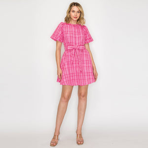 Pretty Pink Checker Boucle Mini Dress