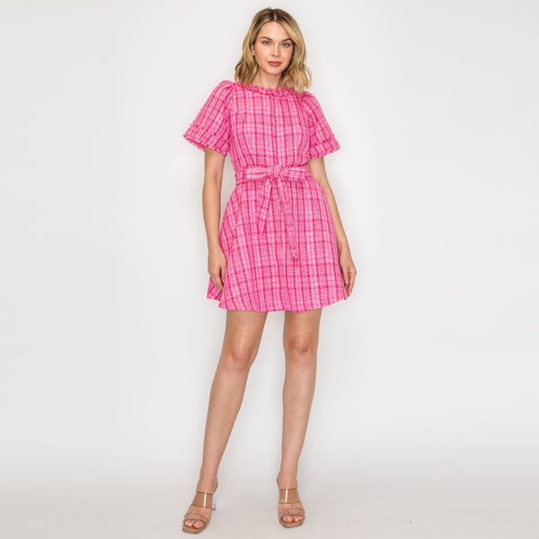 Pretty Pink Checker Boucle Mini Dress – Miss Scarlett Boutique