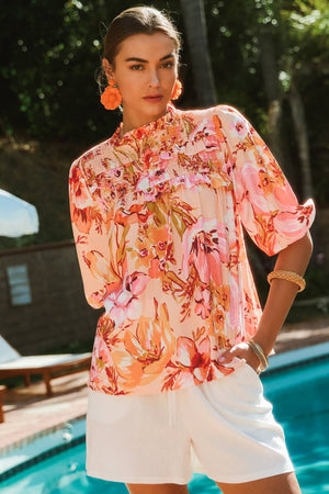 Floral Bubble Sleeve Blouse