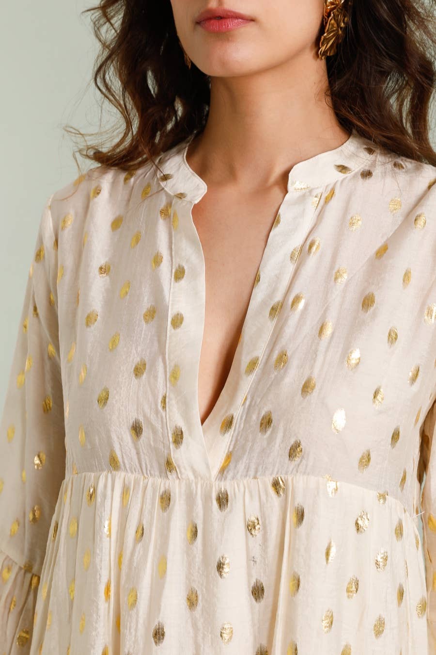 Saint Tropez Silk Dress- Ecru and Gold
