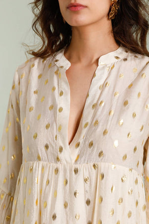 Saint Tropez Silk Dress- Ecru and Gold