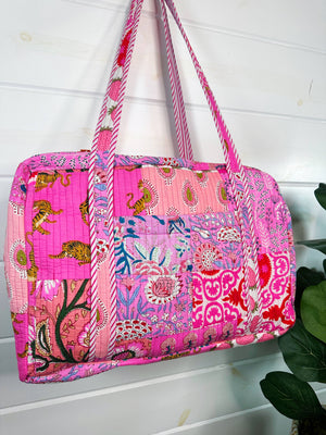 Pink Patchwork Quilted Duffle Bag