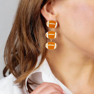Football Triple Drop Enamel Earrings in Brown