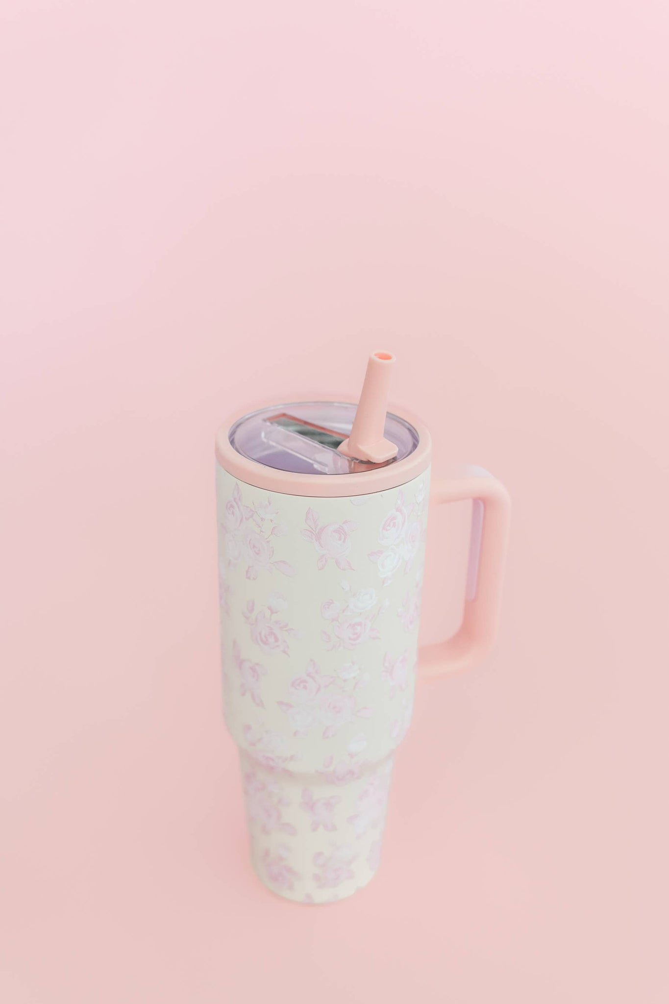 Pink Floral 40oz Tumbler with Spill Proof Lid and Flip Straw