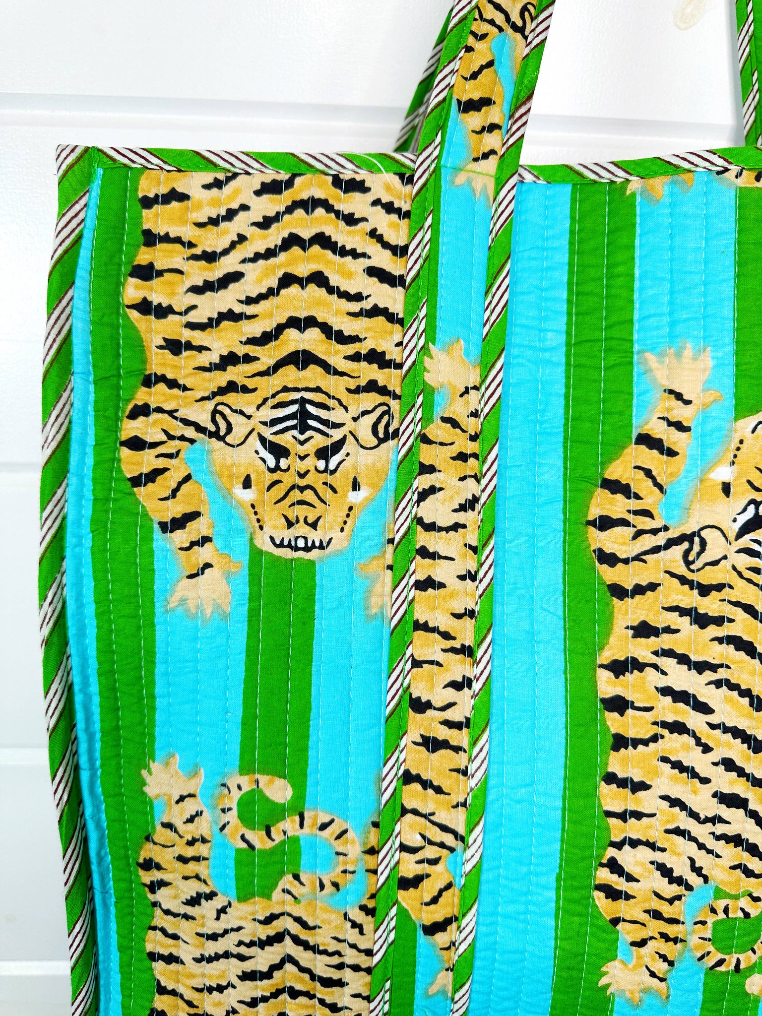 Green and Blue Tiger Quilted Tote Bag