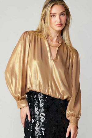 Gold Metallic Spit Neck Blouse