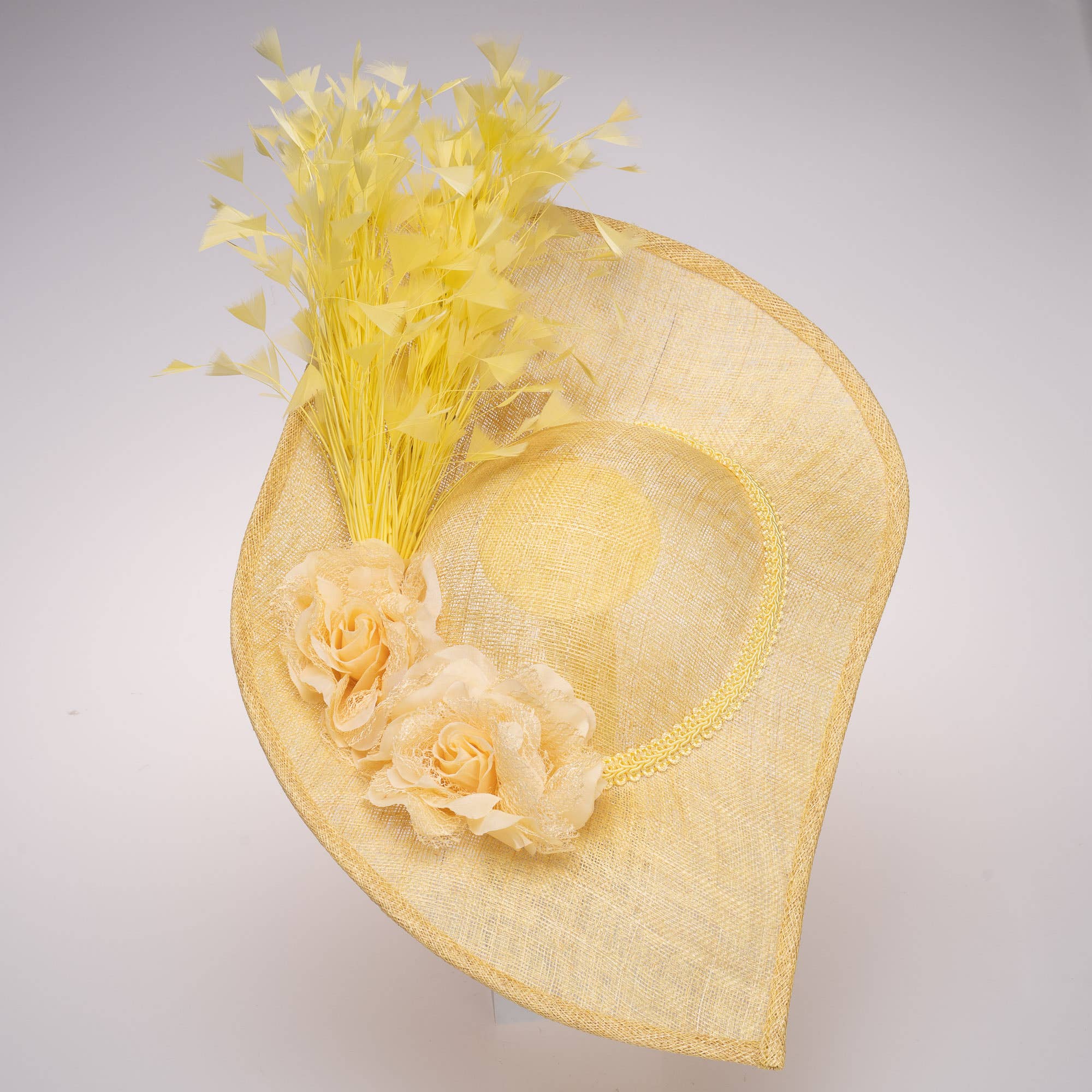 Sinamay Base With Flowers Feathers On The Brim - Red