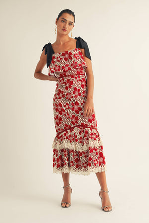 Flower Embo Lace Midi Dress