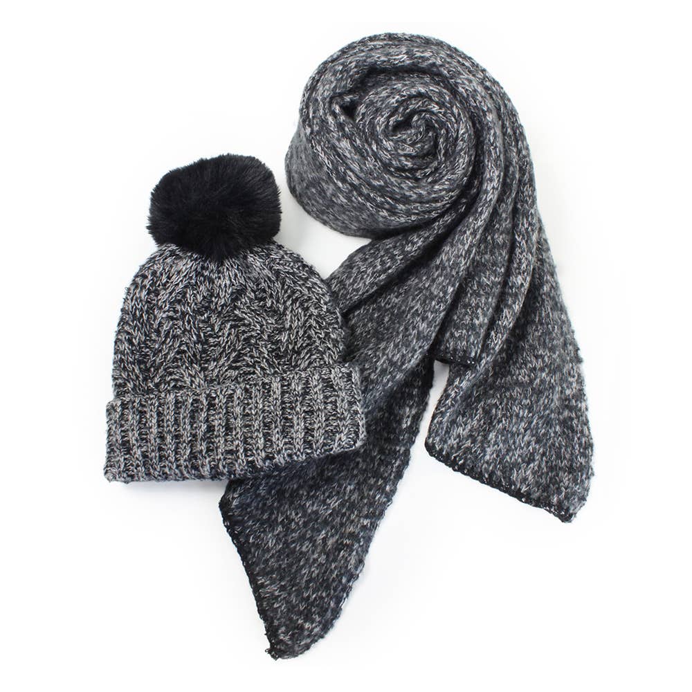 Lurex Knit Hat Scarf Set - 3 Colors