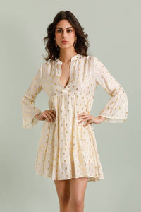 Saint Tropez Silk Dress- Ecru and Gold