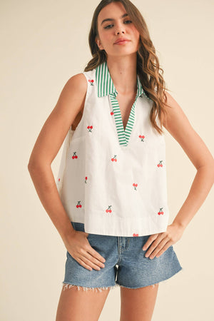 Cherry Embroidered Tank