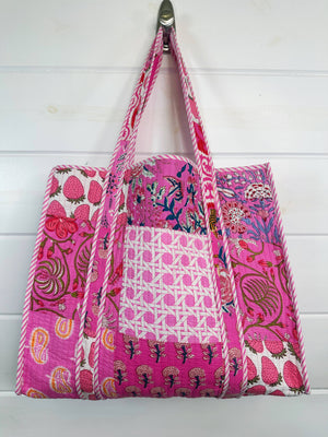 Pink Patchwork Quilted Tote Bag