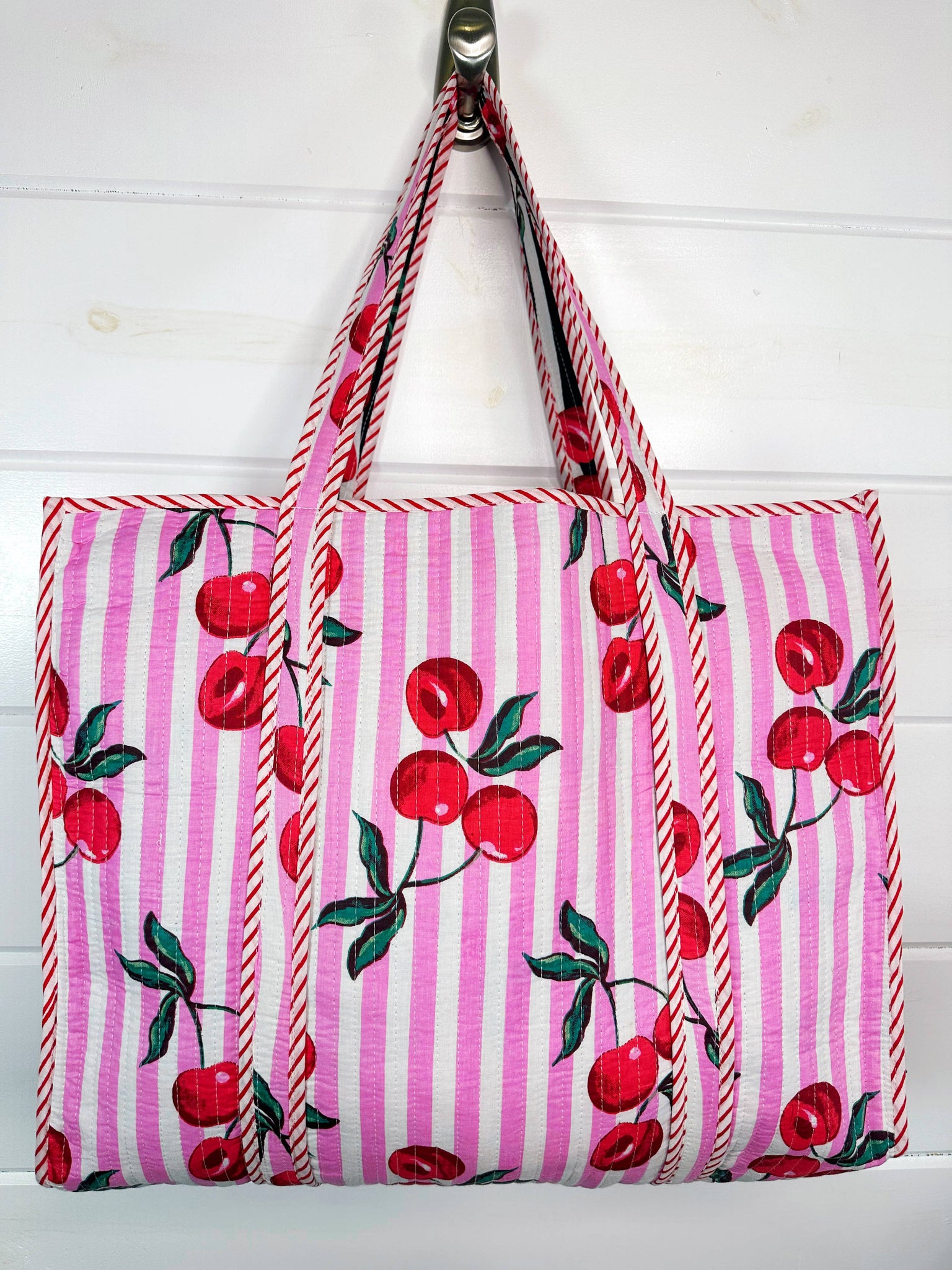 Cherry Print Quilted Tote Bag