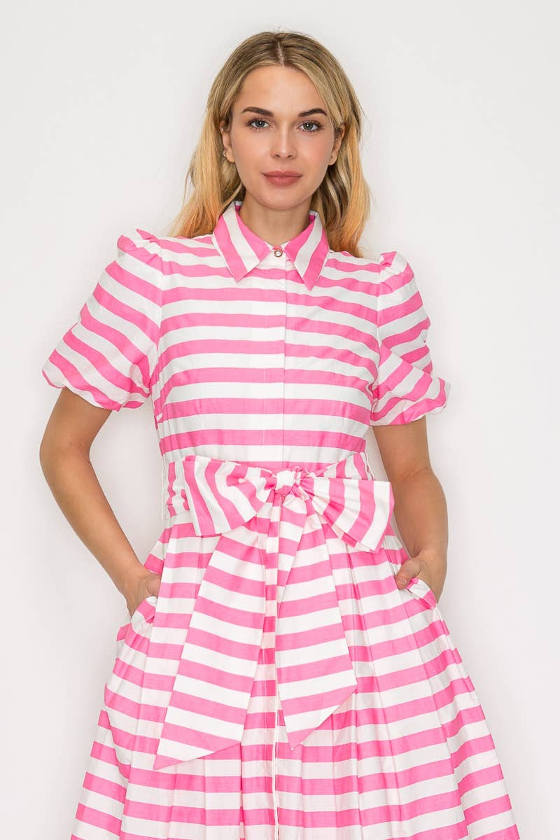 Pretty in Pink Stripe Shirt Midi Dress