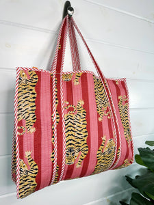 Cranberry Quilted Tiger Print Tote Bag