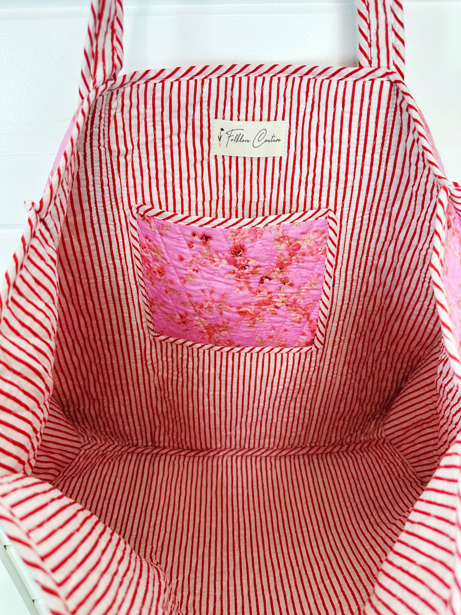 Pink Floral Print Oversized Quilted Tote Bag