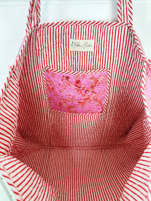 Pink Floral Print Oversized Quilted Tote Bag
