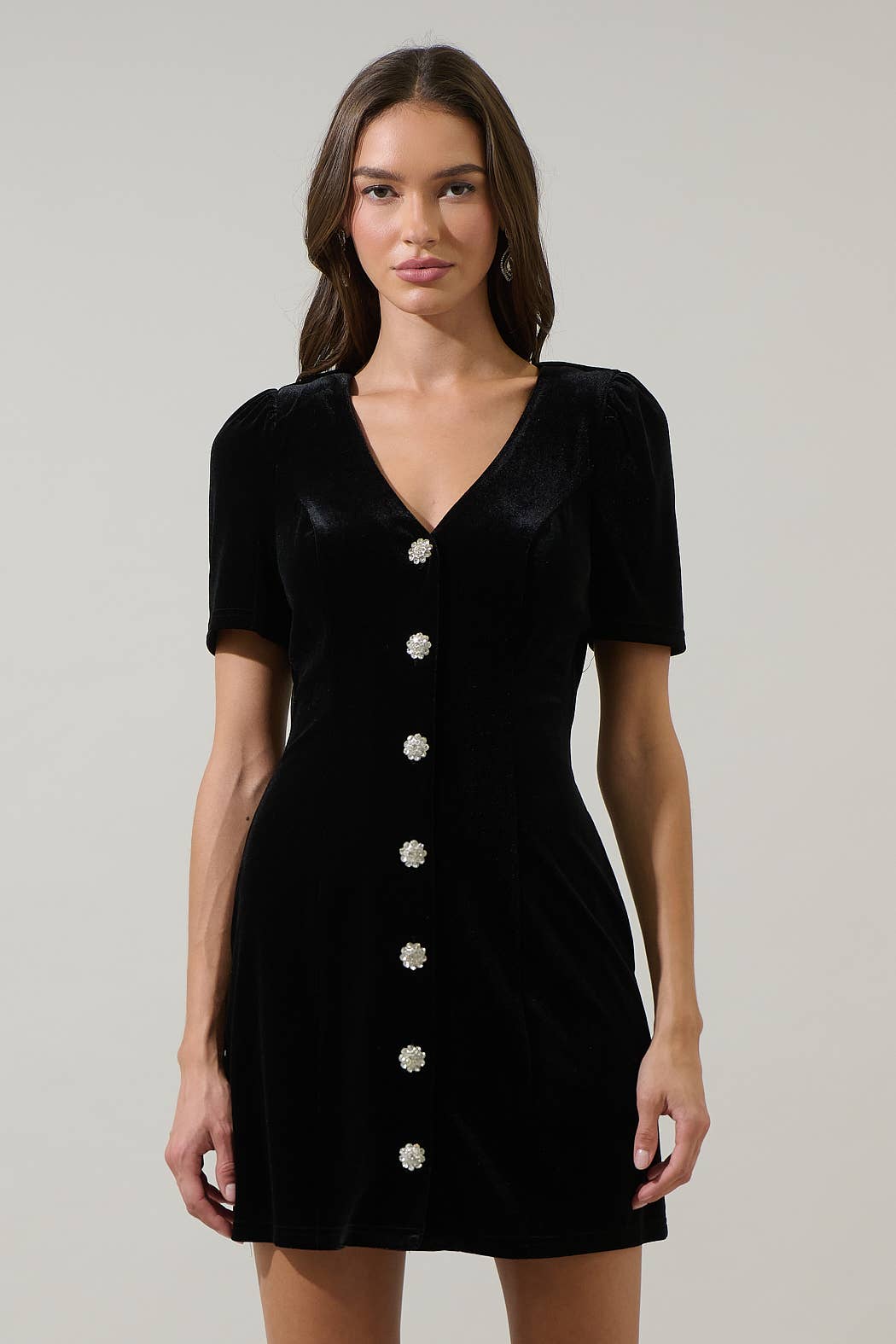 knee length dresses for ladies Jackson Velvet Button Mini Dress M